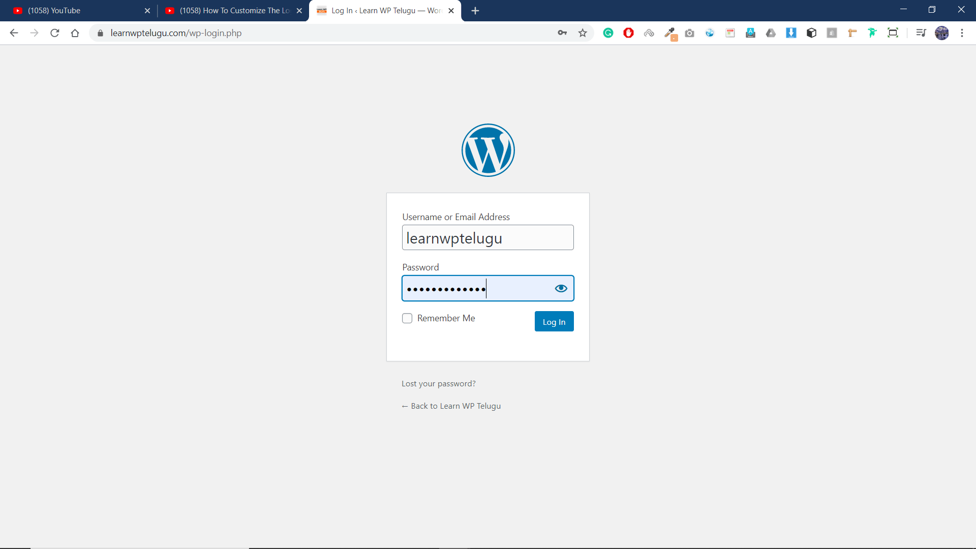wordpress login page default style